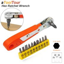 Mini grzechotkowy wkrętak 1/4 z regulowanym sześciokątnym szybkozłączem z uchwytem narzędzie do napraw ręcznych do naprawa samochodów zwartych kwater