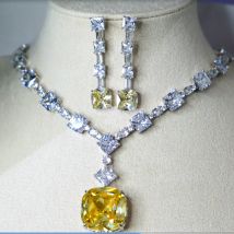 KQDANCE Woman Large Square Lab Sapphire Tourmaline Paraiba Emerald Gem Diamond Earrings Green Yellow Stone Necklace Jewelry Sets