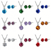 14 Farben 925 Sterling Silber Braut Hochzeit Schmuck Sets für Frauen Verlobung Kristall Anhänger Halskette Ohrstecker Set