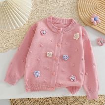 Girls' Knitted Cardigan 2-8 Years Soft Sweater Coat with Colorful Flowers Fashion Toddler Girl Autumn Winter Top