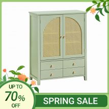 SoBuy FSB72-GR armadio per scarpe armadio da cucina credenza con ante dall'aspetto griglia armadio buffet armadio guardaroba cassettiera Verde