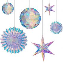 6 pezzi decorazioni per feste iridescenti stella esagonale appesa palline a nido d'ape ventaglio fiocco di neve per matrimonio compleanno decorazioni per feste di Natale