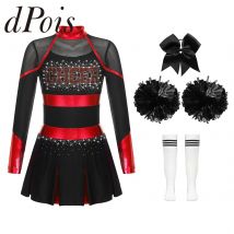 Dziecięce dziewczęce mundury cheerleaderek szkolny strój do tańca cheerleaderki kostium cheerleaderki dzieci brokatowe dżetów mundury cheerleaderek