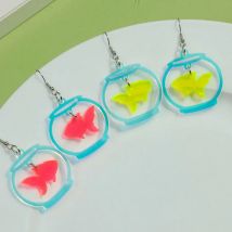 Mode Acryl Neon Farbe Goldfisch Tank Tropfen Ohrringe für Frauen niedlich schillernden Aquarium Anhänger Ohrringe Trend Schmuck Geschenke