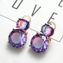 Neue Soild Gold Überzogen Elegante Runde Amethyst Tropfen Ohrringe für Frauen Lila Turmalin Edelstein Ohrringe Schmuck Geschenk