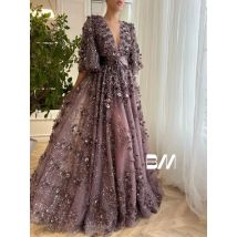 Modisches Blumen-Abschlussballkleid mit O-Ausschnitt, glänzende, edle Abendkleider, rückenfrei, A-Linie, für besondere Anlässe, individuelles Damen-Partykleid