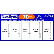 70-teiliges Aluminium-Blindnieten-Set M3,2 M4 M4,8 Kuppelkopf-Aluminium-Popnieten-Sortiment-Set Auspuffnieten
