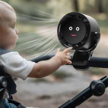 Tragbarer Clip-Ventilator mit lächelndem Gesicht, 4000 mAh, wiederaufladbarer Akku, verstellbarer Windventilator für Kinderwagen, Studentenwohnheim