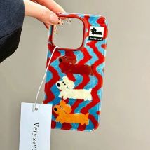 Cartoon Striped Sausage Dog Phone Case for Samsung Galaxy S25 S24 S23 S22 S21 FE Ultra Plus 4G 5G Feather Texture Back Cover