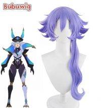 Bubuwig Synthetic Hair Xayah Cosplay Wigs Game LOL Battle Bat Xayah Women Party Long Wavy Light Purple Cos Wig Heat Resistant