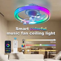 Ventilatore da soffitto con telecomando APP 90W Lampada da ventilatore oscillante dimmerabile a sei velocità a 7 pale con altoparlante Soggiorno camera da letto