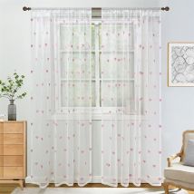 Weiße durchsichtige Netzvorhänge mit gestickten Herzen, niedlicher Voile-Fenstervorhang aus Spitze für Kinderzimmerdekoration, Kinderzimmer-Wohnzimmer