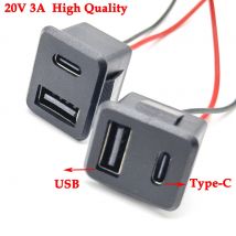 1/3PCS 20V 3A Dwuwarstwowe gniazdo USB żeńskie typu c gniazdo ładowania lampy USB z kablem 3A złącze