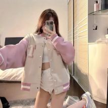 Rosa Baseball Jacke für Frauen Y2k Streetwear Koreanische Mode Oversize College Bomber Varsity Jacken Neue Herbst Lose Mantel