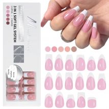 150 pezzi bara di mandorle gel morbido stampa sulle unghie 3 in 1 punte per unghie francesi rimovibili 15 dimensioni di nail art con design unghie finte fai da te