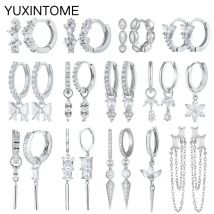 925 Sterling Silber Nadel Herz weiß Zirkon Silber Ohrringe Luxus Quaste Kette Creolen für Frauen Modeschmuck Geschenke