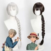 WHIMSICAL W Anime Synthetische Sophie Lange 100 cm Dunkelbraun/Silber Geflecht Haar Cosplay Perücken Hitzebeständige Haar Halloween Party perücken
