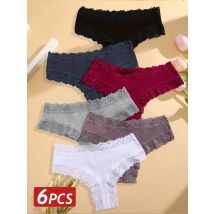 6 Pz/set Mutandine di Cotone di Pizzo Sexy Donne Mutandine Brasiliane Delle Signore Sexy Vita Bassa Elastico T-Back Bikini Solido Morbido Lingerie S-XL