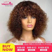 Brasilianische Jerry Curl Remy Bobs Echthaar mit Bang Highlight P1B/30 Perücken Wasser lockiges Haar Perücken maschinell hergestellte Perücken