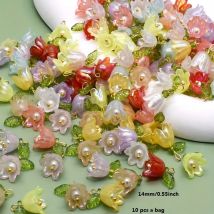 10 Stück Mix Farbe Maiglöckchen Blume DIY Kunstperlen Charms kleine Blumenanhänger für handgefertigte Perlenschmuckzubehör