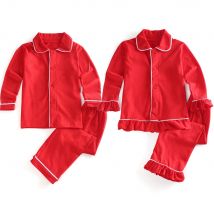 Mudbala Kids Red Christmas Cotton Knit Pajamas Set Classic Sibling Matching Infant Baby Boys And Girls Pyjamas