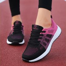 Scarpe casual da donna Scarpe da passeggio traspiranti in mesh Scarpe basse stringate Sneakers Donna Tenis Feminino Rosa Nero Bianco