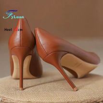 Größe 35-45 Damen Braun High Heels Neue Spitze Elegante Frauen Schuhe Allgleiches 8CM 10CM 12CM Flache Stiletto Büro Party Pumpen