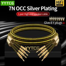 Ein Paar 7N OCC Versilberte HiFi-Lautsprecherkabel, High-End-Verstärker-Lautsprecherkabel mit Bananen- und Spatenstecker