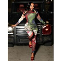 Sisterlinda Hip Jumpsuits Woman Hot Girls Colorful Print Autumn Trend o-Neck Full Sleeve Skinny Street Sexy Fashion Overalls