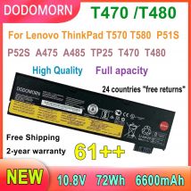 DODOMORN 6600mAh Battery For Lenovo ThinkPad T470 T480 T570 T580 P51S A475 TP25 Laptop 01AV427 01AV428 01AV423 SB10K97580 61++