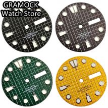 GRAMOCK 29mm Zifferblatt Waffel Zifferblatt Dual Kalender C3 Grün Leuchtend Geeignet Für NH36 Automatische Bewegung Uhr Zubehör