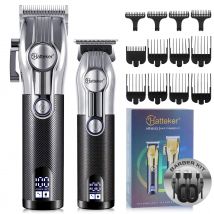 Hatteker Barbers Haarschneidemaschine für Männer, Messerkopf, Gravur, Trimmer, USB, nass/trocken, professionelles Haarschnitt-Zubehör, 2-teiliges Set