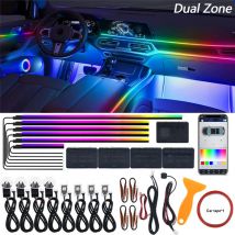 Doppia zona 18 in 1 Streamer a colori Luce ambientale per auto RGB 64 colori LED Interni Striscia in fibra acrilica Decorazione Lampada per atmosfera