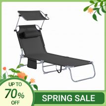 SoBuy OGS48 Sdraio da Giardino Reclinabile Lettino Prendisole Pieghevole con Cuscino Tasca Laterale e Parasole Sedia Sdraio da Esterno per Patio Campeggio Spiaggia 155x56x81cm