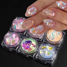 6pcs Aurora Opal Nail Glitter Flakes Iridescent Nail Pigment Crystal Mermaid Sparkly Dreamy Nail Art Sequins Manicure Decoration