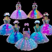 Girls Pastel  Dresses with LED Lights Kids Birthday Party Glowing Dress Children Mermaid Costumes Baby Girl Rainbow Unicorn Tutu