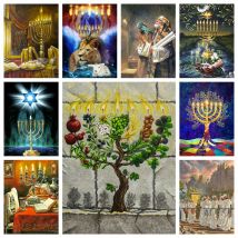 Judentum Shofar Menorah Sparks Mosaik Stickerei Diamant Malerei 5D DIY Kunst Kreuzstich Erwachsene Home Decor Hobby Geschenk Künstlich