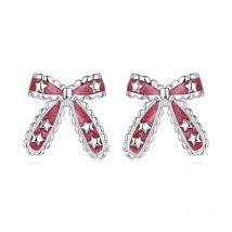 BAMOER 925 Sterling Silver Christmas Bow Stud Earrings, Enamel Stars Piercing Earrings Sweet Jewelry for Women Teen Xmas Gift