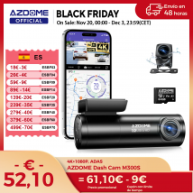 AZDOME M300S 4K Dash Cam Delantera y Trasera, Cámara de Salpicadero GPS WiFi ADAS incorporada para Coches, Tarjeta de 64 GB Gratuita, Control de Voz, Visio Nocturno