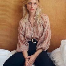 Teelynn Puff Langarm Boho Bluse Shirt für Frauen Vintage Chiffon rot Blumen druck Herbst Ernte Top Damen Blusas Mujer 2024