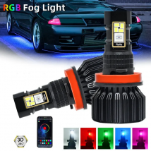 2PCS  H11 RGB Automotive LED Headlamp APP Bluetooth Control LED H10 H8 H9 HB3 HB4 9005 9006 LED Headlamp Color Fog Lamp 12V