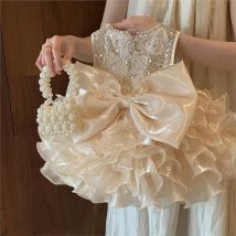 Kinder Prinzessin Kleider Mädchen Kleid-Perlen-Pailletten-Blumen Saum Mädchen Party Kostüm Kinder Geburtstag Party Kleidung mit großer Schleife