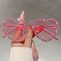 1pc Frauen Randlose Rahmen Herzförmige Sonnenbrille Multi-farbe Linsen mit Strass Dekorative Modische Chic Männer Rote Brillen