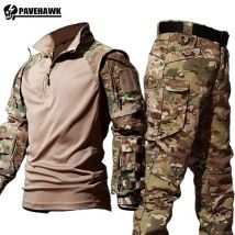 Taktisches Set für Herren im Freien, Training, atmungsaktives Mesh-Sweatshirt + Cargohose mit mehreren Taschen, Camo, 2-teiliges Set, kampfbeständige Anzüge
