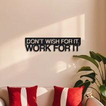 1 motivierende Metall-Wandkunst – „Don't Wish for It, Work for It“ – großes schwarzes Eisendekor für Zuhause, Büro oder Café