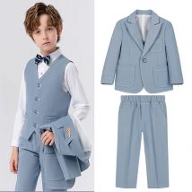 Marineblauer Kinder Jungenanzug Frühling Herbst Kinder Smoking für Jungen Sanfte Jungen Weinrote Jacke Weste Hose Hochzeitsanzug für Kinder Jungen