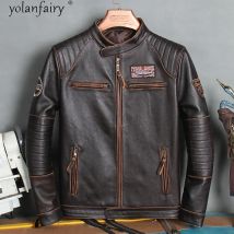 Echtes Kuh Leder Jacke Männer Vintage 100% Kuh Leder Mantel Kurze Biker Motorrad Jacke Bestickte herren Jacken XP680NP KJ