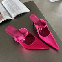Satin Taste Spitz Pumpen Frauen Slipper Mode Flach Dünne High Heels Maultiere Damen Schuhe Zapatos De Mujer