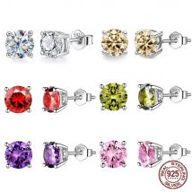 CWWZircons Runde Ohrstecker aus 925er-Sterlingsilber, funkelnd, bunt, kubischer Zirkon, für Damen, schick, für den Alltag, Party, edler Schmuck SE052