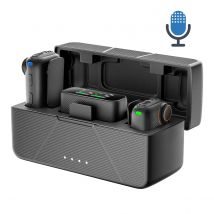 Microfono lavalier wireless con cancellazione del rumore AI, trasmissione a lungo raggio da 150 m, microfono clip-on per una registrazione audio chiara